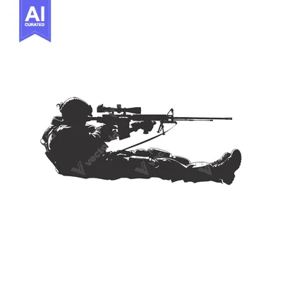 Aset desain premium: Silhouette of a soldier aiming a sniper rifle with a scope