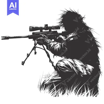 A Camouflaged Sniper With A Scope Aiming A Rifle