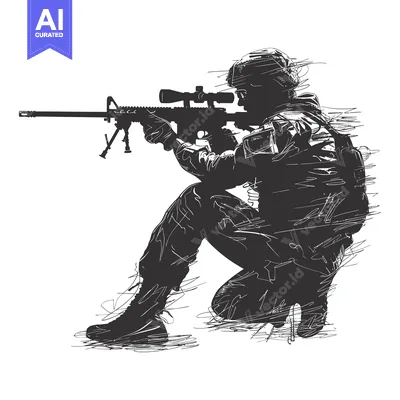 Aset desain premium: Silhouette of a Soldier Holding a Sniper Rifle