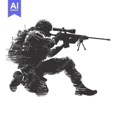 Silhouetted Soldier with Sniper Rifle in a Combat Stance