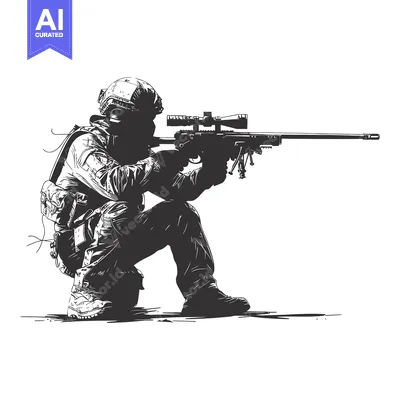 Aset premium populer: Silhouetted Sniper Aiming Rifle With Scope