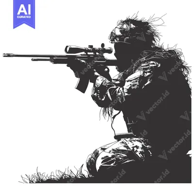 Camouflaged Sniper Holding a Rifle with Scope