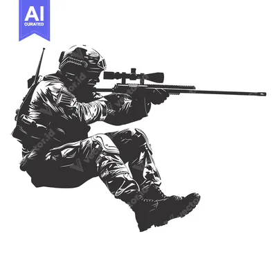 Aset desain premium: A Silhouette of a Soldier Aiming a Sniper Rifle
