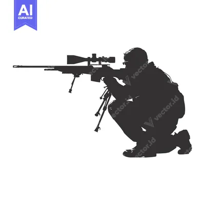 Aset premium populer: Silhouette of a Sniper Holding a Rifle with Scope