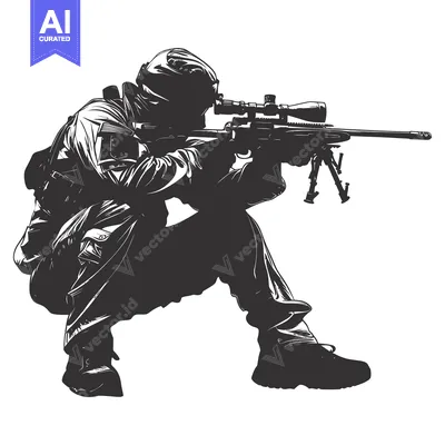 Silhouette of a soldier aiming with a sniper rifle