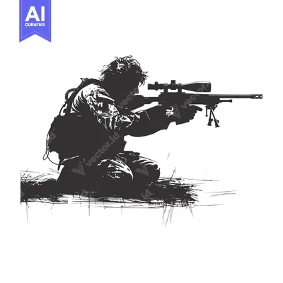 Silhouette of a soldier aiming with a sniper rifle