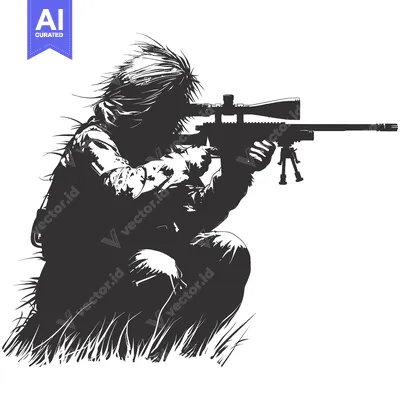 A Camouflaged Sniper Aiming a Rifle with Scope