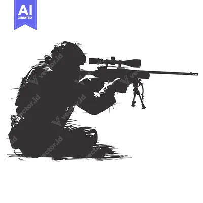 Aset desain premium: Silhouette of a Soldier Aiming a Sniper Rifle
