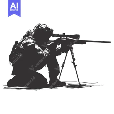 Silhouette of a Sniper Aiming with a Scope Rifle
