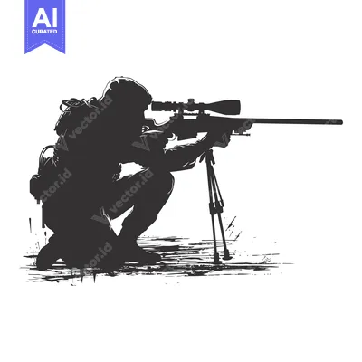 Silhouette of a Sniper Aiming a Rifle with a Scope