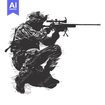 A Silhouetted Soldier Kneeling with a Sniper Rifle