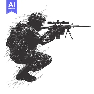 Premium design asset: Silhouette of a Soldier in Combat Stance Holding a Sniper Rifle