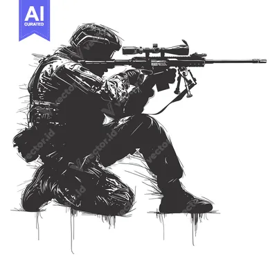 Silhouette of a Soldier Aiming a Sniper Rifle