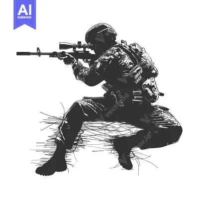 A Silhouetted Soldier Aiming a Sniper Rifle