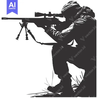 Silhouette of a Sniper Aiming a Rifle