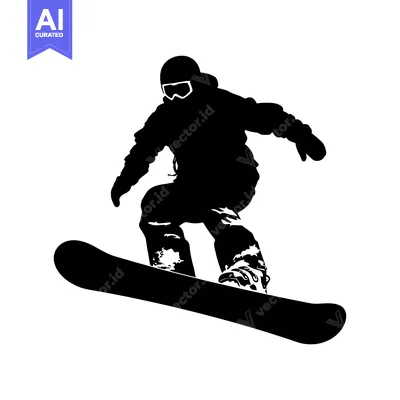Aset desain premium: Silhouette of a Snowboarder Jumping in Mid-Air