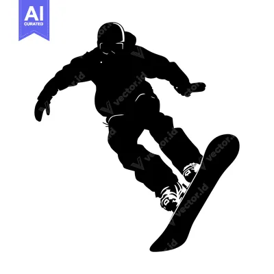 Aset desain premium: Silhouette of a snowboarder performing an aerial trick