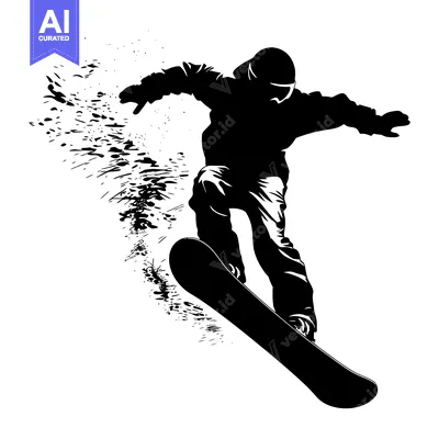 Premium design asset: Silhouette of a Snowboarder in Mid-Air, Flying over Snow