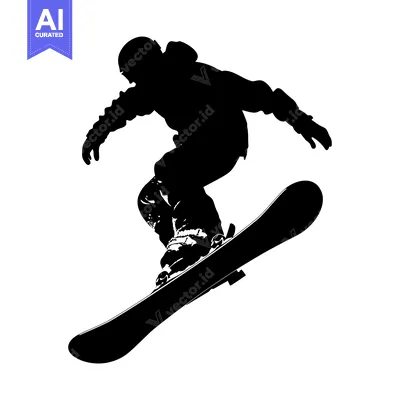 Premium design asset: Black and White Silhouette of a Snowboarder in Mid-Air