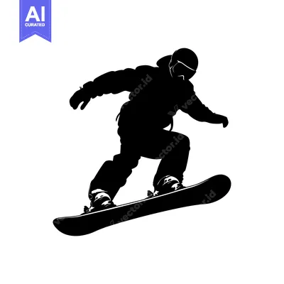 Aset premium populer: Black and White Silhouette of a Snowboarder in Mid-Air
