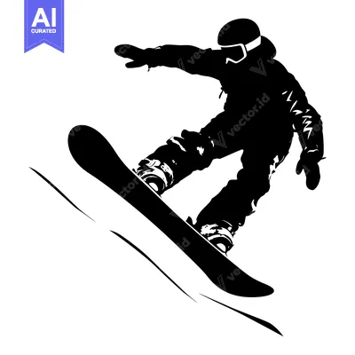 Aset desain premium: Silhouette of a Snowboarder in Mid-Air