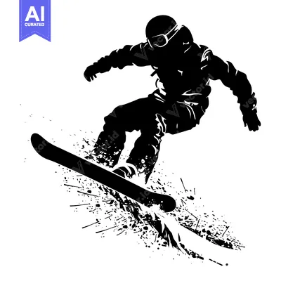 Aset desain premium: Silhouette of a snowboarder performing a trick