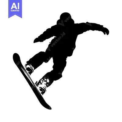 Aset desain premium: Silhouette of a Snowboarder in Mid-Air Performing a Trick