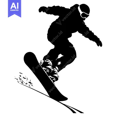 Aset desain premium: Silhouette of a Snowboarder in Mid-Air, Performing a Trick