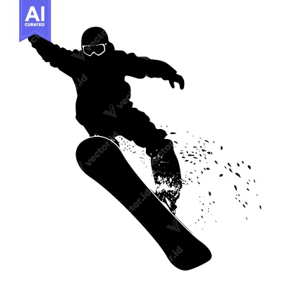 Aset premium populer: Silhouette of a Snowboarder in mid-air performing a trick