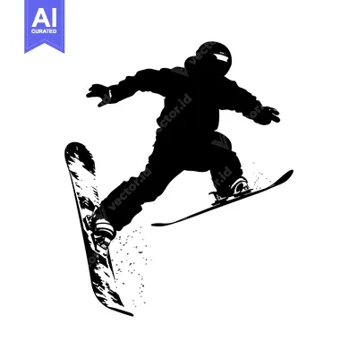 Aset desain premium: Silhouette of a Snowboarder Jumping in Mid-Air