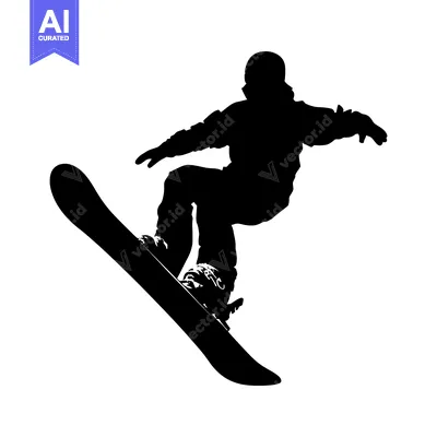 Premium design asset: Silhouette of a Snowboarder in Mid-Air