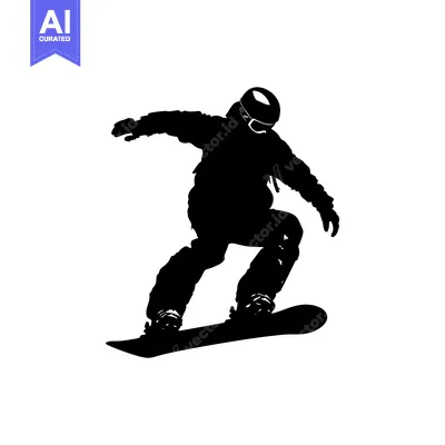 Premium design asset: Silhouette of a snowboarder in mid-air, executing a trick