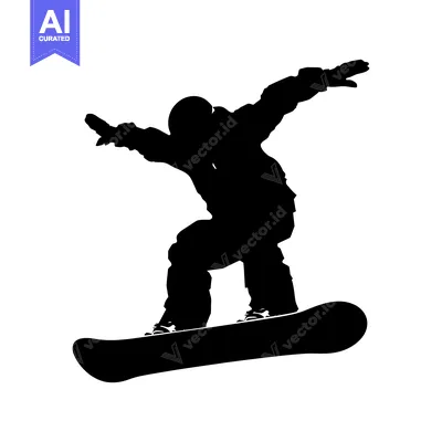 Aset desain premium: Silhouette of a Snowboarder Performing a Trick