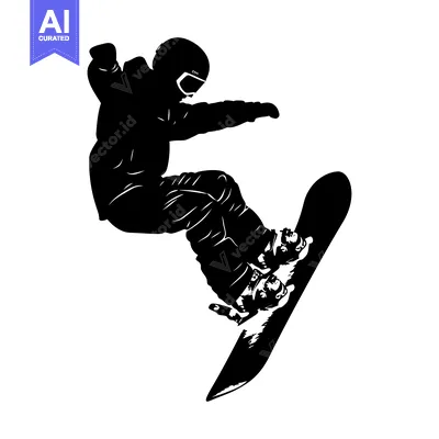 Aset desain premium: Silhouette of a Snowboarder in Mid-Air Performing a Trick