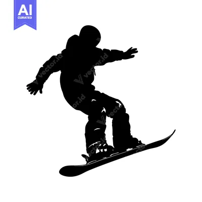 Aset desain premium: Silhouette of a Snowboarder in Mid-Air