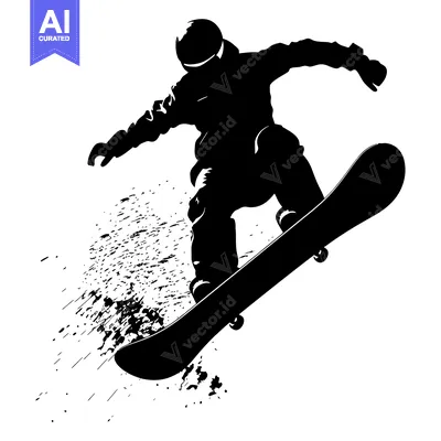Aset premium populer: Silhouette of a Snowboarder in Mid-Air