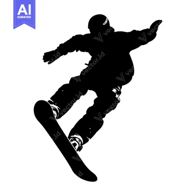 Aset premium populer: Silhouette of a snowboarder mid-air with a snowboard