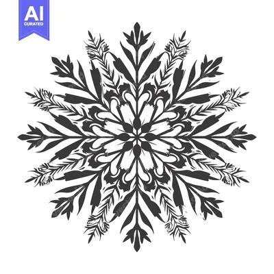 Premium design asset: Black and White Stylized Floral Snowflake Design