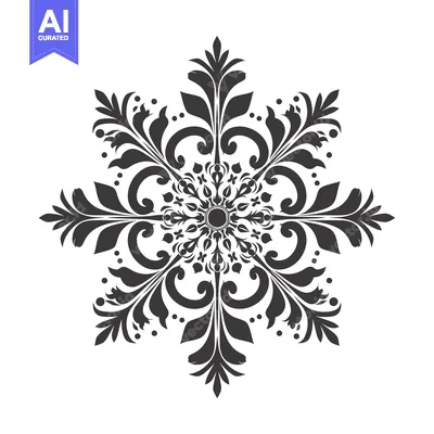 Black and White Ornamental Floral Design with Six Points