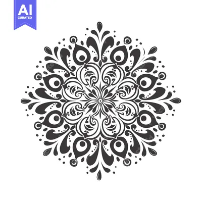 Aset premium populer: Black and White Circular Mandala with Intricate Floral Design