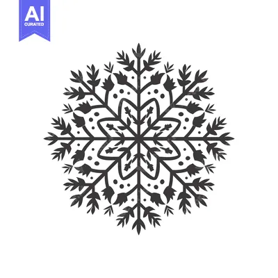 Aset desain premium: Stylized Black and White Snowflake with Intricate Detail