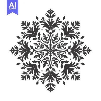 Aset desain premium: A black and white floral mandala design with intricate details.
