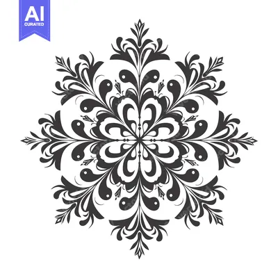 Aset premium populer: Black and White Ornate Floral Design with Six-Pointed Symmetry