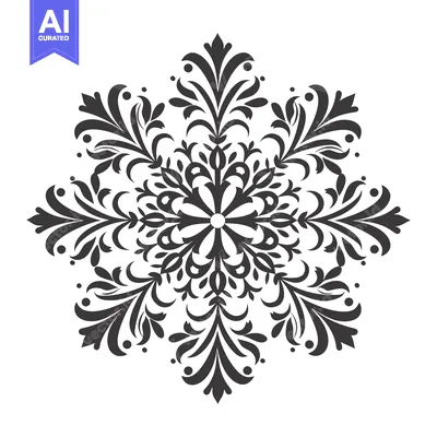 Aset premium populer: Ornate Black and White Floral Design with Six-Point Symmetry
