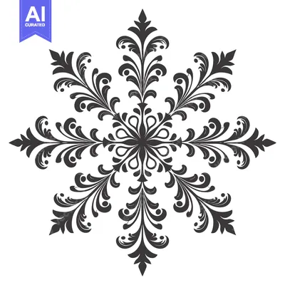 Aset desain premium: Intricate Black and White Floral Snowflake Design