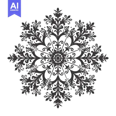 Aset desain premium: Ornate Black and White Floral Snowflake Design