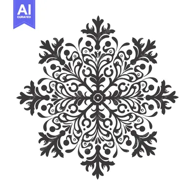 Aset desain premium: Intricate Black and White Floral Design with Six-Pointed Star Symmetry