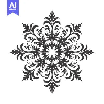 Premium design asset: Intricate Black and White Floral Design in the Shape of a Snowflake