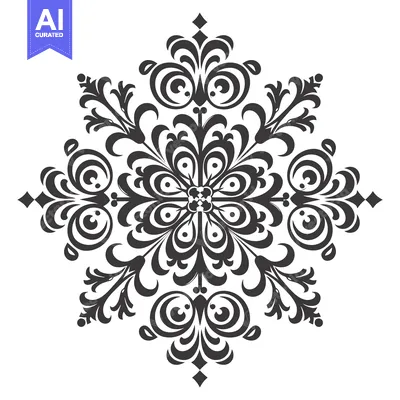 Aset premium populer: Intricate Black and White Floral Pattern with Central Symmetry