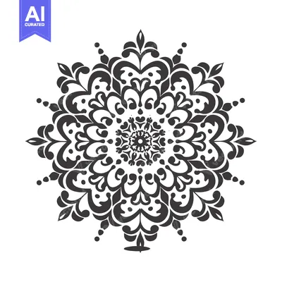 Aset premium populer: Intricate Black and White Floral Mandala Design